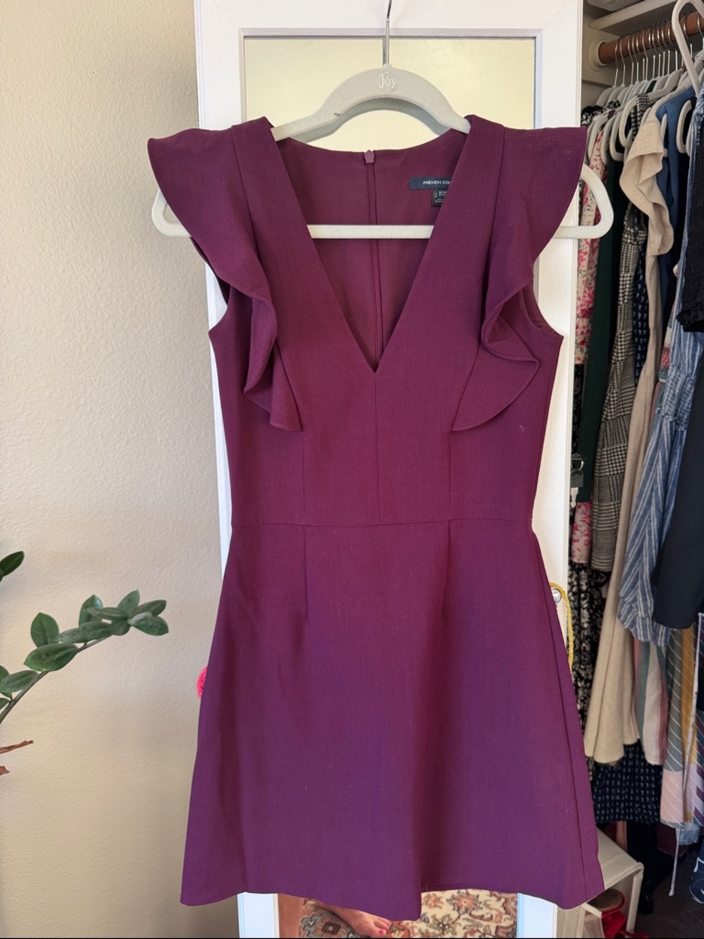 French Connection Plum Ruffle V-Neck Mini Dress